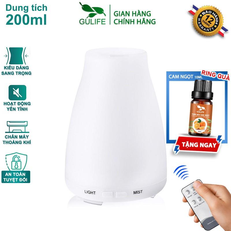 Máy Khuếch Tán Tinh Dầu Phun Sương Tạo Độ Ẩm Trụ Tròn Tặng Remote &amp; Tinh Dầu GULIFE 10ml - GULIFE MKT23