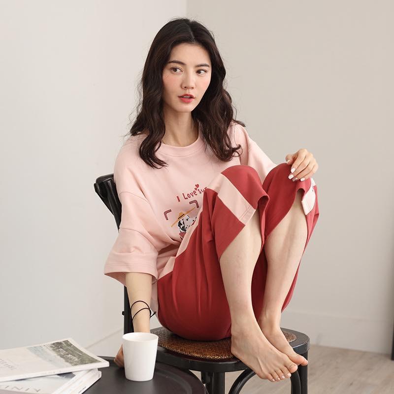 BỘ LỬNG COTTON 100% ÁO HỒNG QUẦN ĐỎ