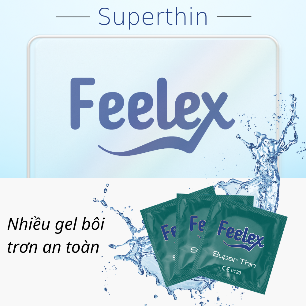 Bao cao su gia đình Feelex Superthin mỏng nhiều gel hương dâu - Hộp 30bcs