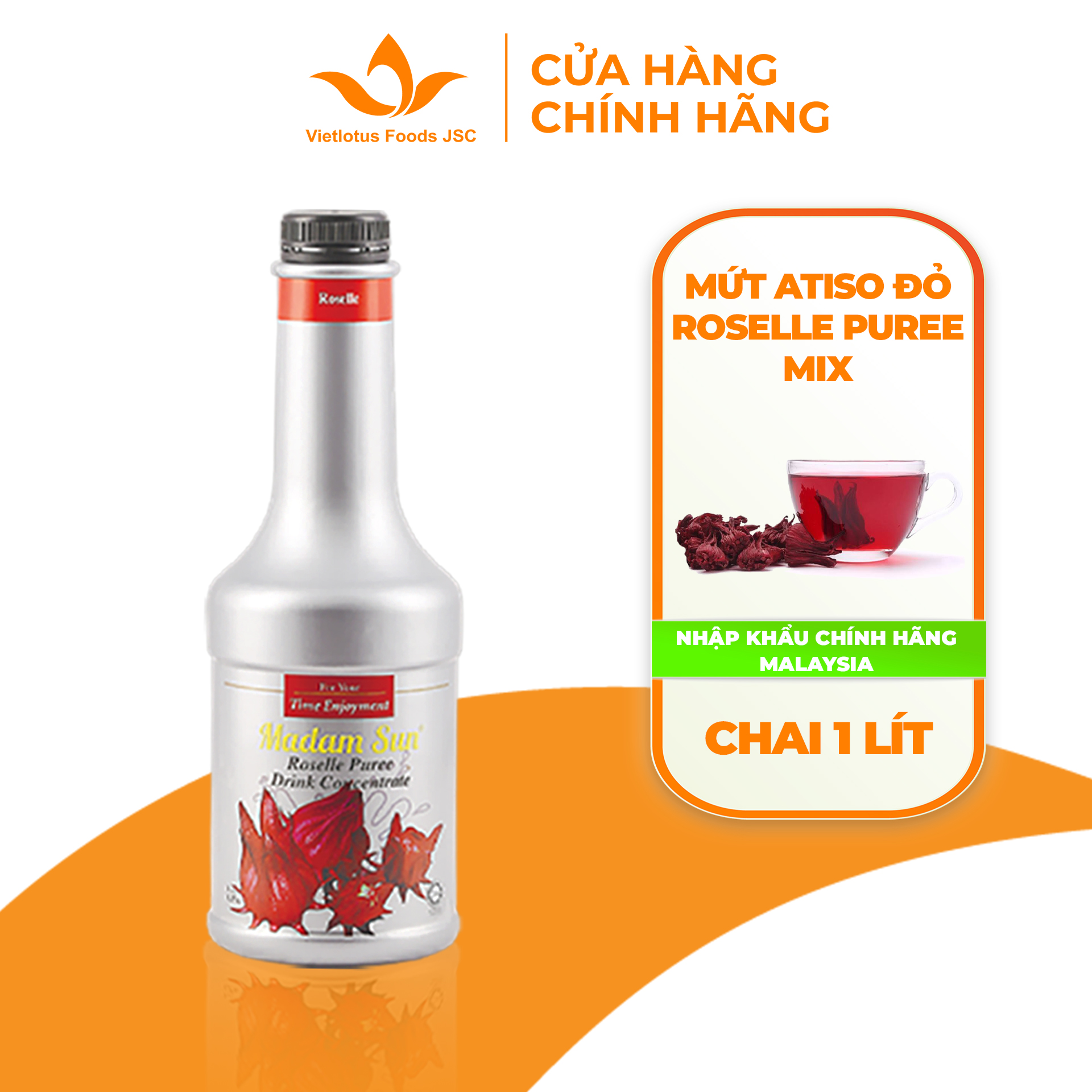 Mứt trái cây pha chế Madamsun vị Atiso đỏ (Roselle Puree Mix) chai 1L - Hàng nhập khẩu Malaysia