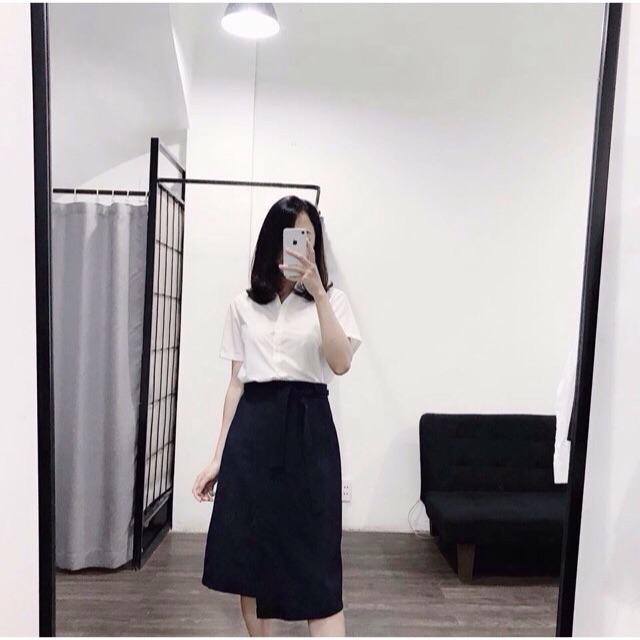 Váy chữ A vạt dài thắt nơ một bên