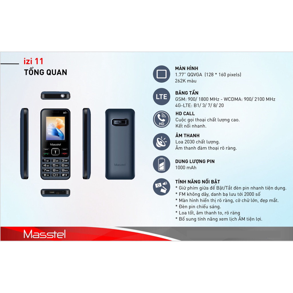 Điện thoại Masstel IZI 11 4G - Hàng chính hãng