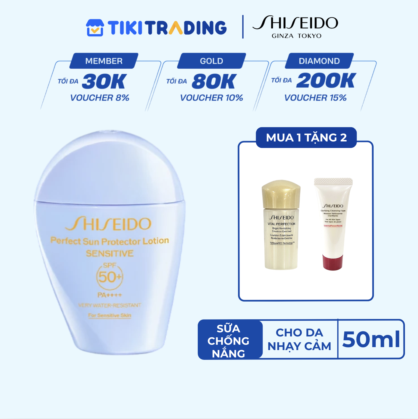 Sữa chống nắng cho da nhạy cảm Shiseido GSC Perfect Sun Protector Lotion Sensitive SPF50+ 50ml