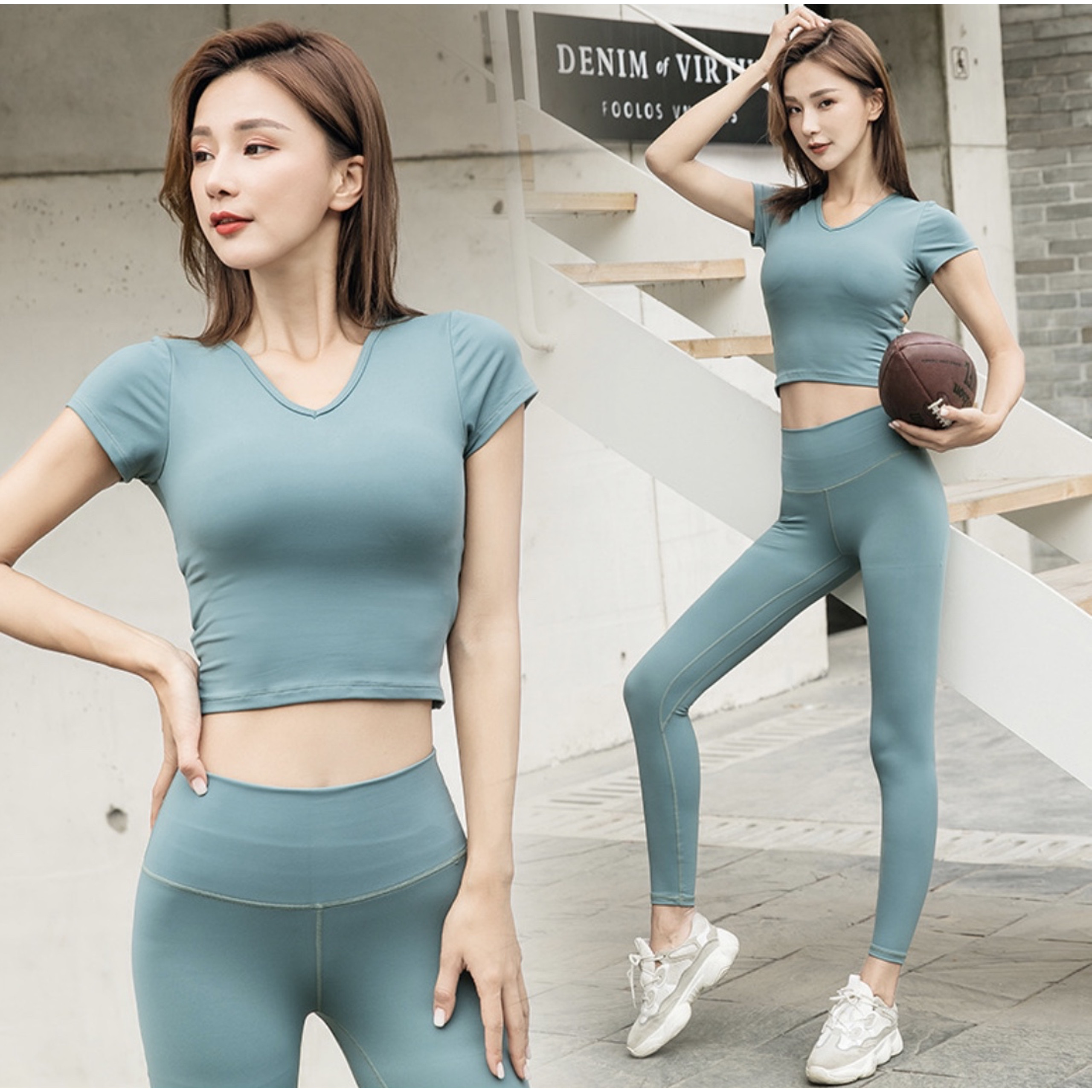 SET BỘ ĐỒ TẬP YOGA, GYM, THỂ THAO NỮ- ÁO CROPTOP CHÉO EO, LƯNG GEL CAO - SET306