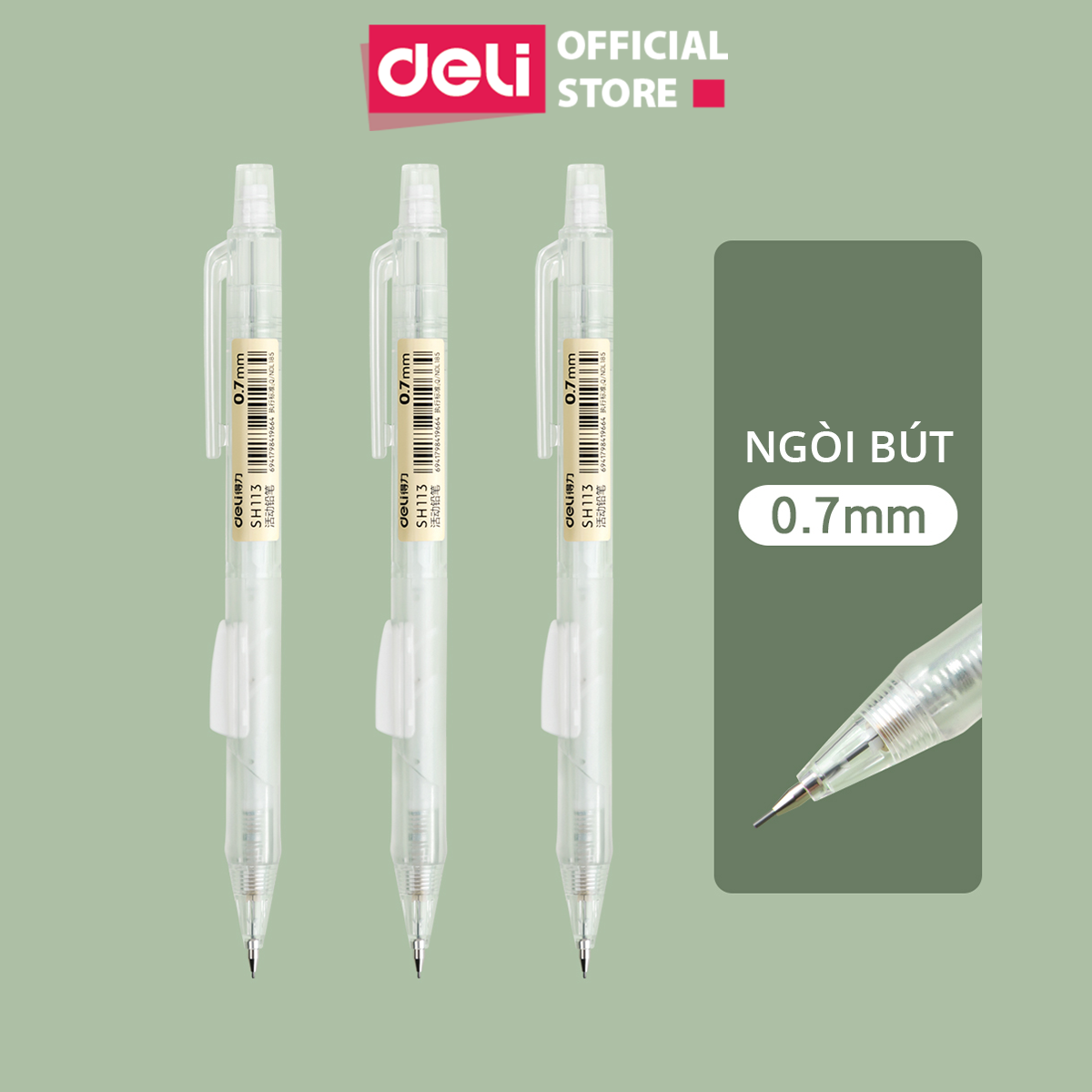 Bút Chì Kim Cơ Học Vỏ Trong Suốt 0.5mm 0.7mm Deli - Cao Cấp Kèm Đầu Tẩy Dành Cho Học Sinh Văn Phòng - SH102 SH103 SH112 SH113