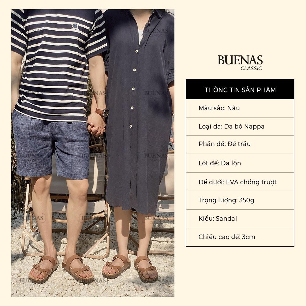 Dép đế trấu nam nữ da bò unisex birken xỏ ngón Buenas - BB02