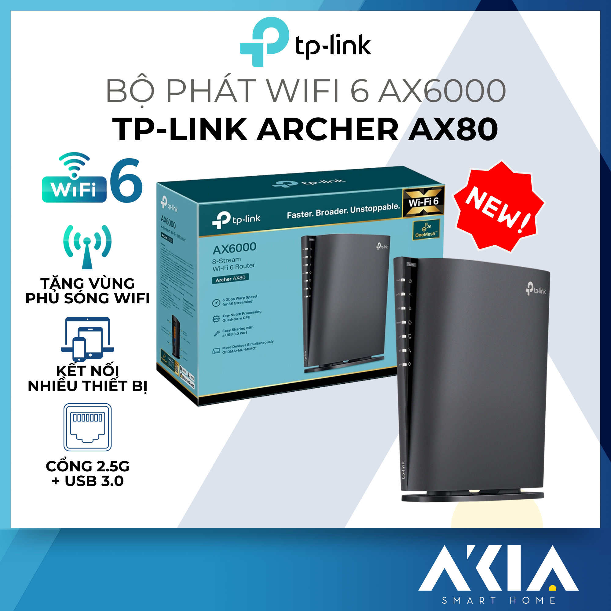 Bộ Phát Wifi TP-Link Archer AX80 8 Luồng Với Cổng 2.5G AX6000 - HÀNG CHÍNH HÃNG