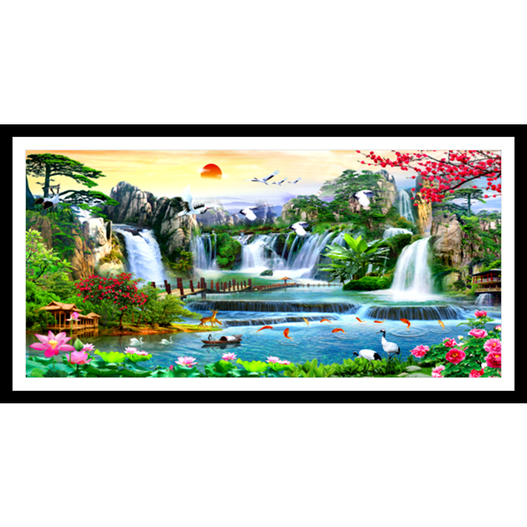 Tranh đính đá Lưu thủy sinh tài 200*90cm - chưa đính