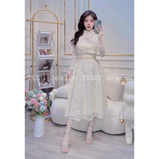 Set váy ren 2 dây kèm áo choàng - hàng thiết kế cao cấp