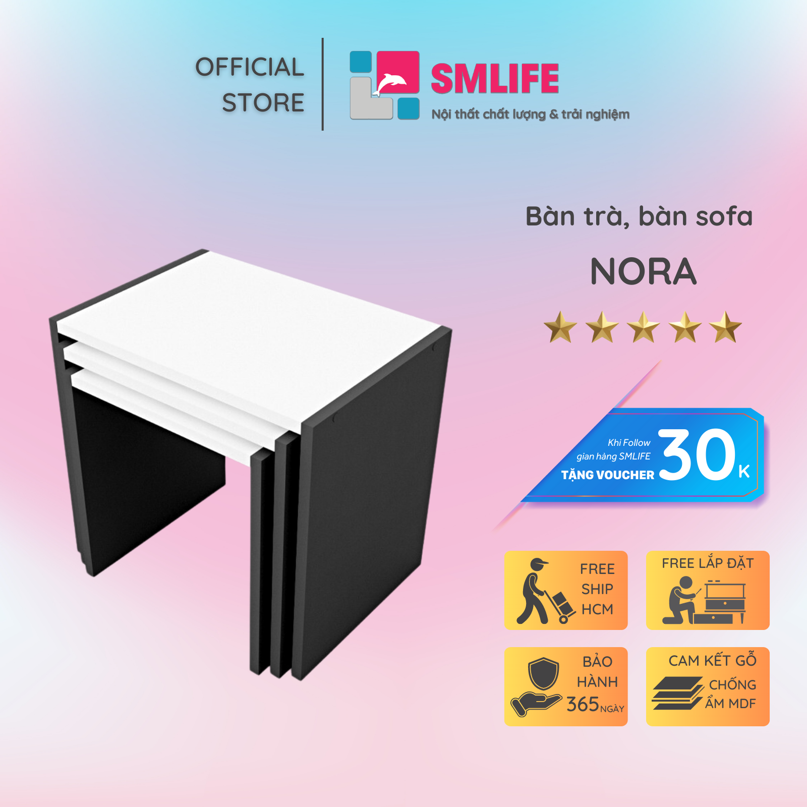 Bàn trà gỗ hiện đại SMLIFE Nora | Gỗ MDF dày 17mm chống ẩm | D50xR35xC45cm