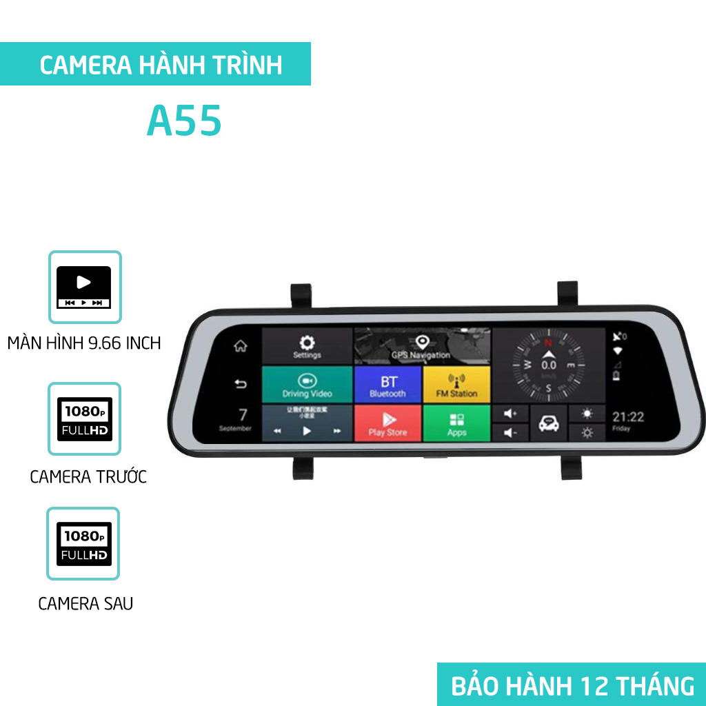 Camera hành trình IPS kiêm gương chiếu hậu A55 9.66 inches