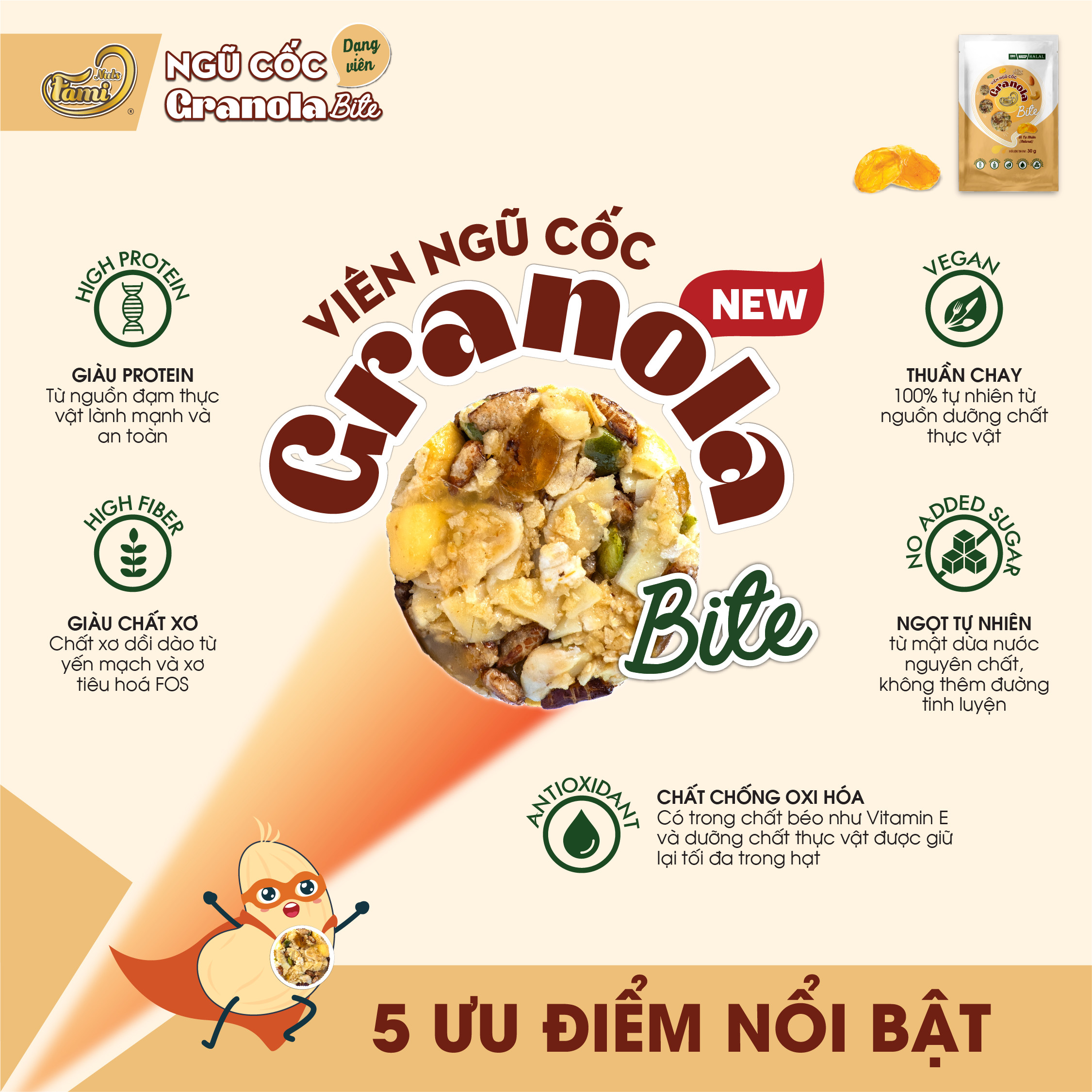 Viên ngũ cốc Granola bite túi 30gr - Vị tự nhiên