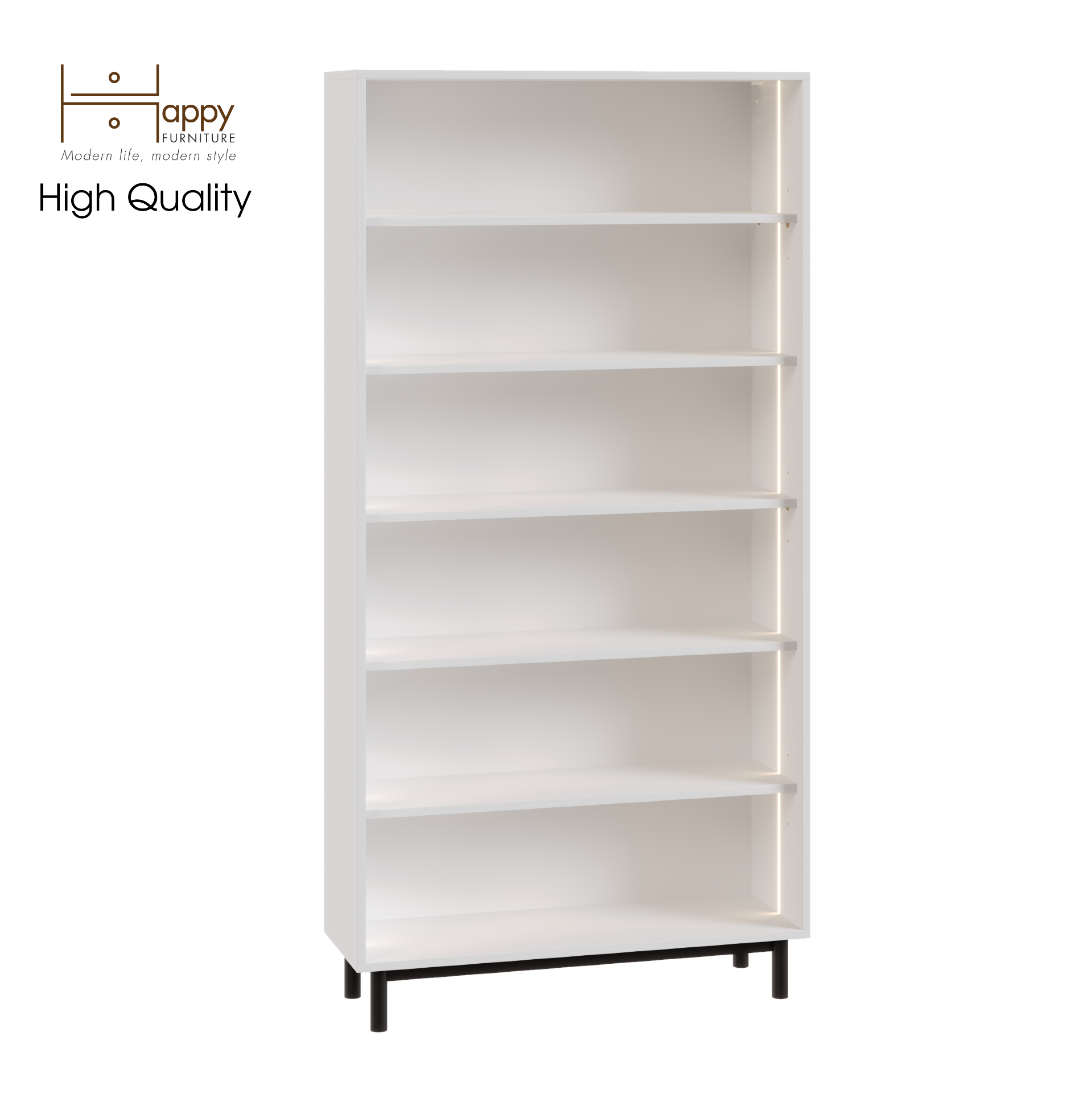 [Happy Home Furniture] CATY , Kệ sách 6 tầng tích hợp đèn LED - chân sắt , 90cm x 30cm x 180cm (DxRxC), KSA_015_LED