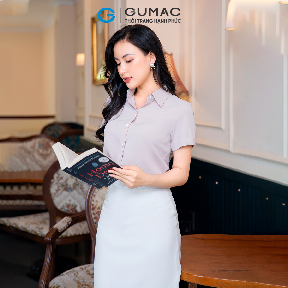 Áo sơ mi nữ lai lật vải luạ mềm mát công sở đi tiệc sang trọng thời trang GUMAC AD09011