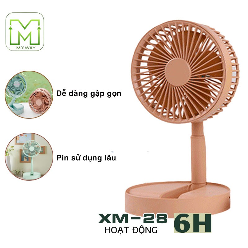 Quạt Tích Điện Gấp Gọn Mini Để Bàn Xoay 180 Độ, 3 Tốc Độ Gió, Cổng Sạc USB, Pin 1200mAh Hàng Nhập Khẩu