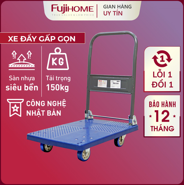 Xe đẩy hàng 4 bánh gấp gọn 150kg Nhật Bản Fujihome, bánh nhựa cao cấp siêu bền chống ăn mòn, xe chở đồ kéo hàng gấp gọn đa năng platform hand truck