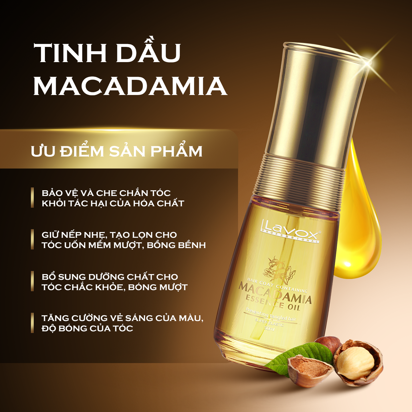 Tinh Dầu Macadamia Chống Rối Tóc Lavox