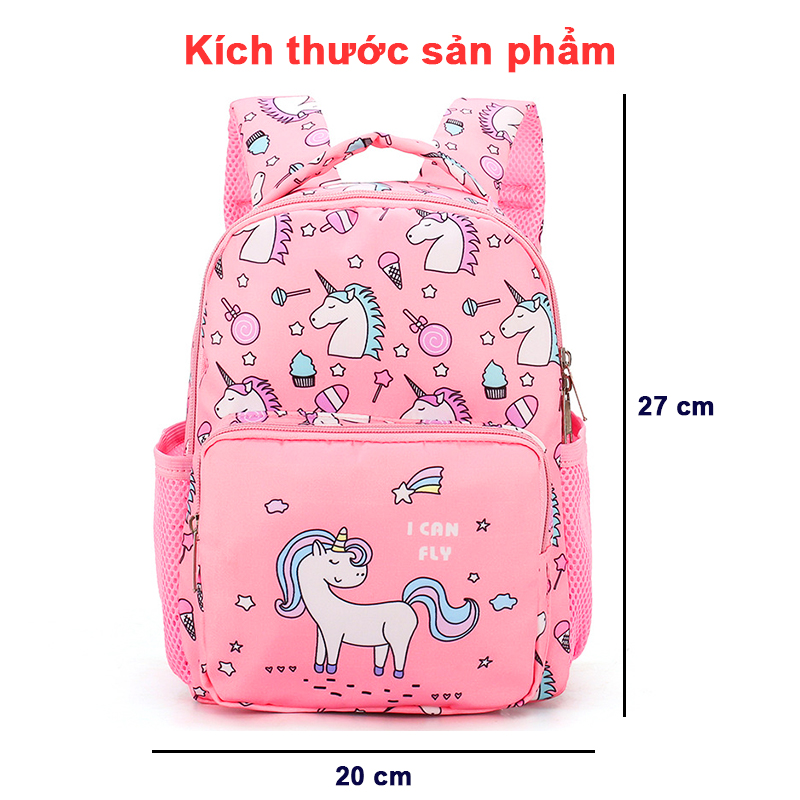 Balo mẫu giáo hình unicorn vải dù không thấm nước cho bé 3-5 tuổi – B017