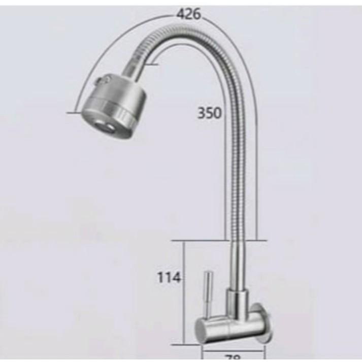 Vòi Rửa Chén Lạnh Âm Tường Inox SUS 304, Cần Lò Xo Mềm.