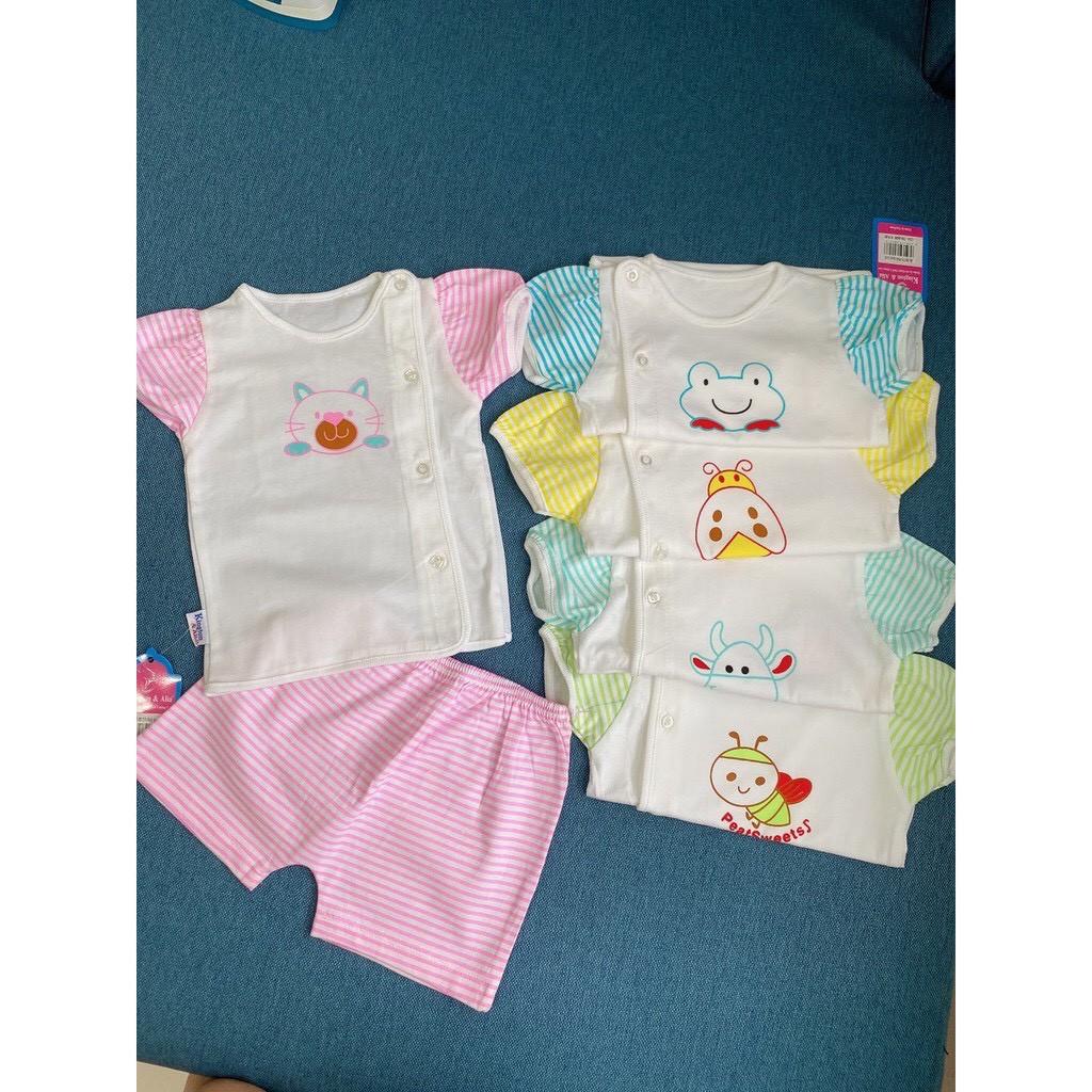 Đồ bộ cộc tay bé gái sơ sinh cài vai , đồ bộ sơ sinh 100% cotton