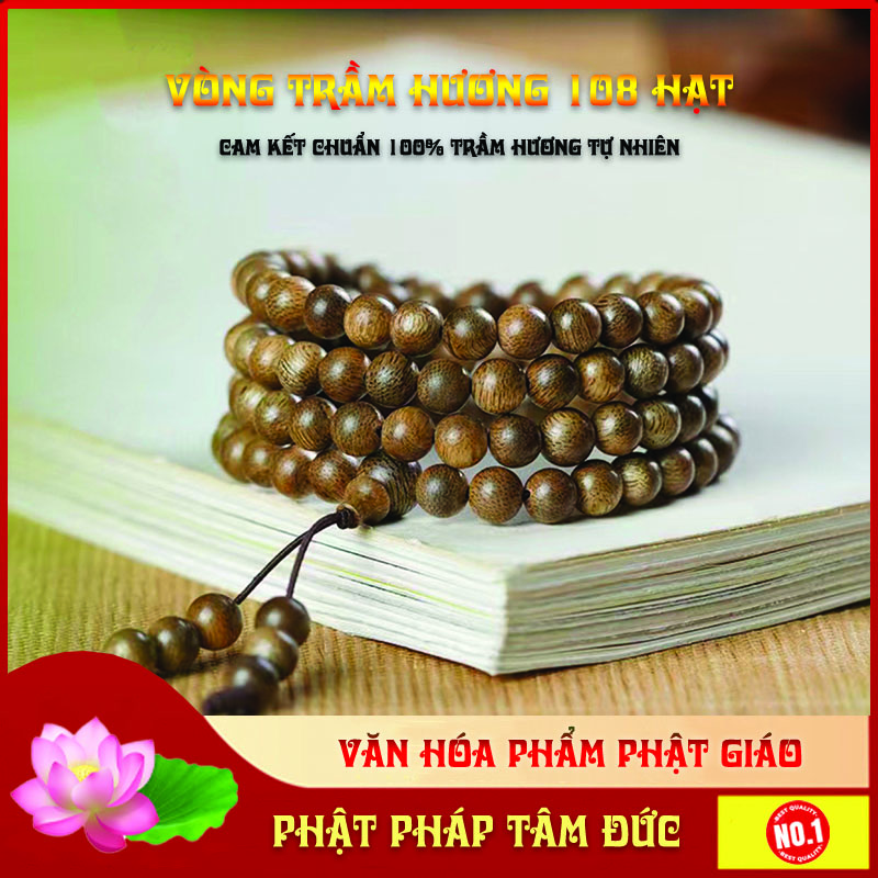 Vòng trầm hương 108 hạt, chuỗi tràng 108 hạt trầm hương chiêu tài hút lộc, xua đuổi tà khí