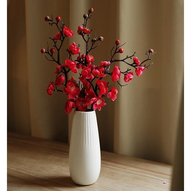 Cành hoa đào giả nhựa màu đỏ trang trí Tết đẹp HINDI 60cm mã AZHOA0032
