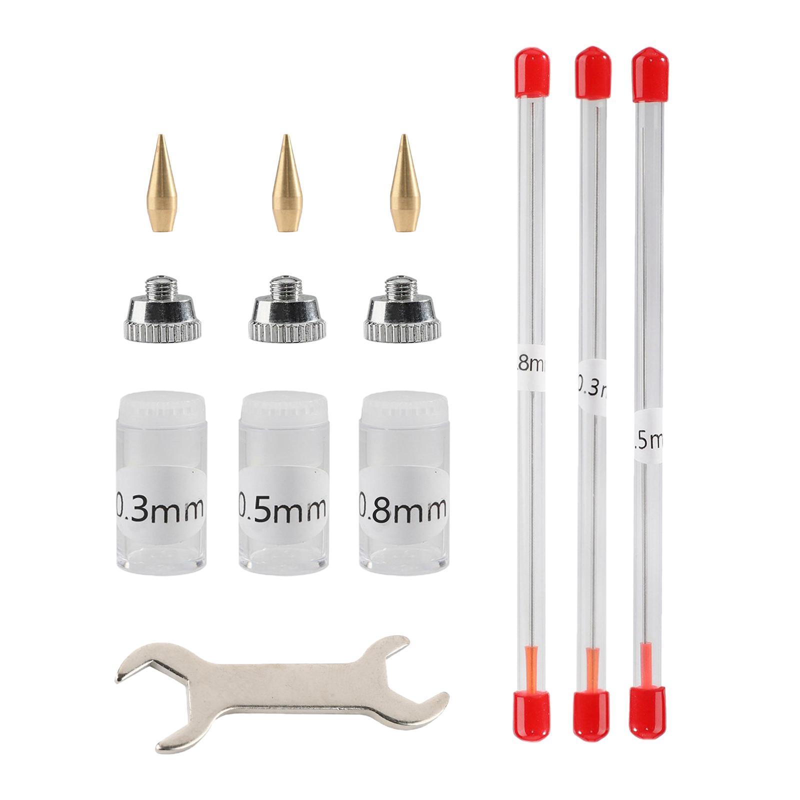 11Pcs 0.3mm 0.5mm 0.8mm Airbrush Nozzle Kits Supplies Mini Wrench Professional with Cleaning Tool Airbrush Spare Parts for Replacement Parts