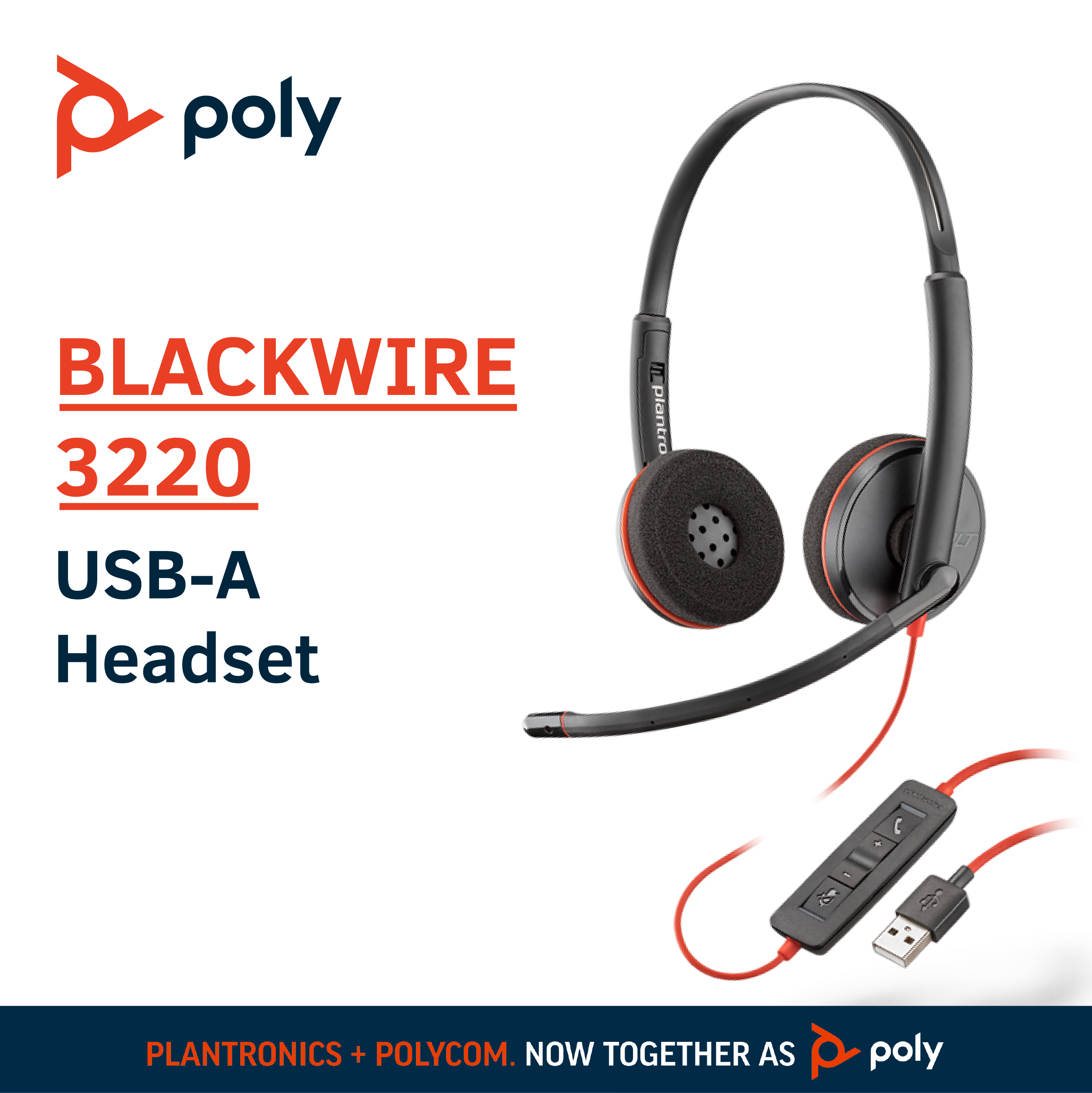 Tai Nghe Chụp Tai Có Dây Poly Plantronics Blackwire 3220 USB-A, Micro Khử Tiếng Ồn, Âm Thanh Chất Lượng Cao - Hàng Chính Hãng