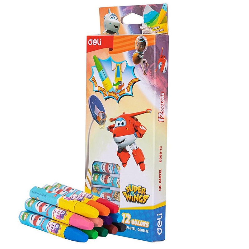 Bút sáp dầu Super Wings x Deli – thân lục giác – 12/18/24 màu - EC009-12 /EC009-18/ EC009-24