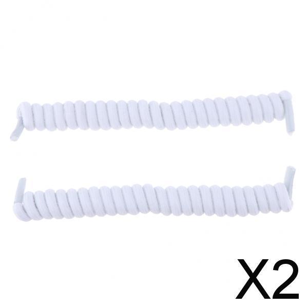 2xElastic No Tie Shoe Laces Curly Shoelaces for Adult & Kids Trainers White