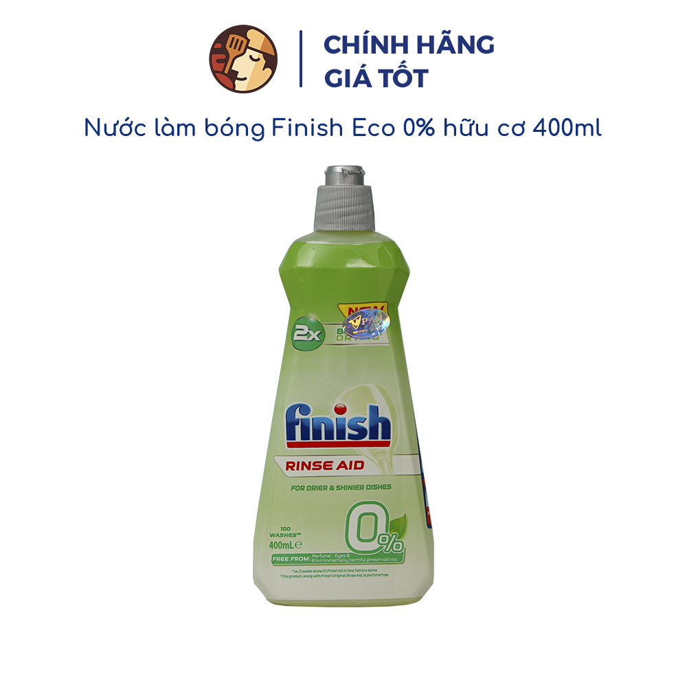 Nước làm bóng Finish Eco 0% 400ml hữu cơ, chính hãng, trợ xả dùng cho máy rửa bát, an toàn, thân thiện với môi trường