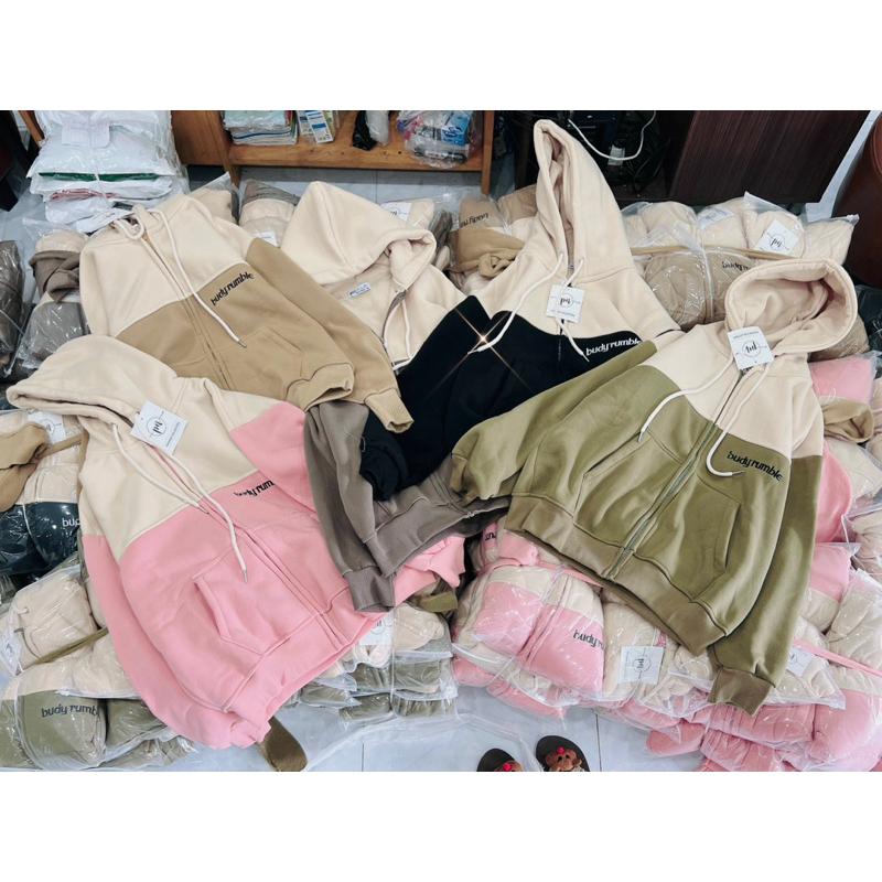 Áo khoác nỉ nỉ dệt thêu BUD cute phong cách-A2114 - Hồng Kem