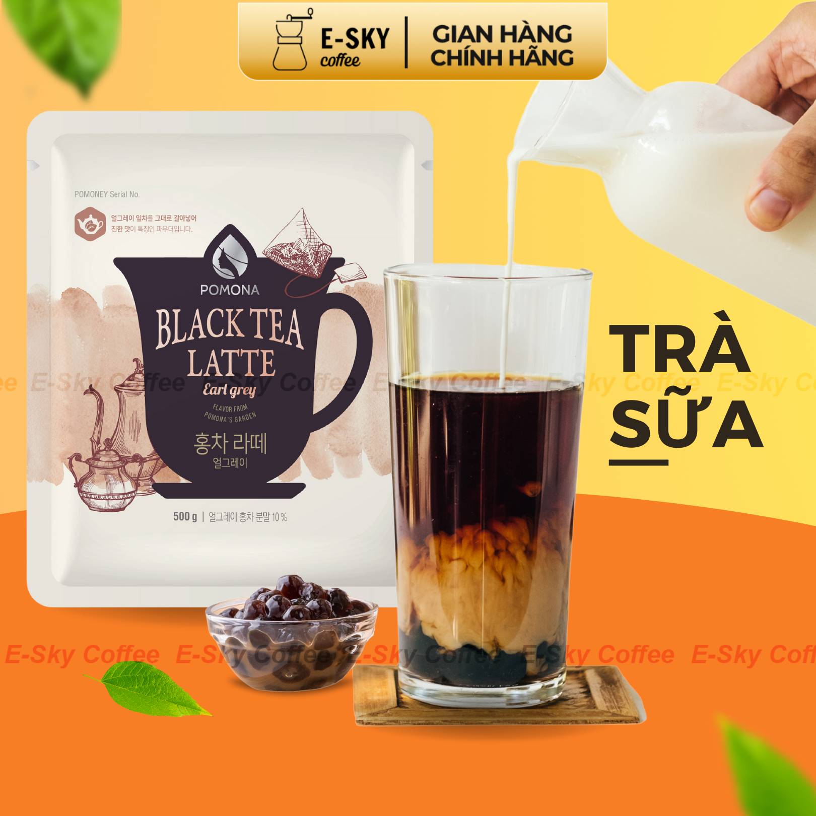 Bột Trà Bá Tước Pomona Earl Grey Tea Powder Nguyên Liệu Pha Chế Trà Sữa Milk Foam Hàn Quốc 500g