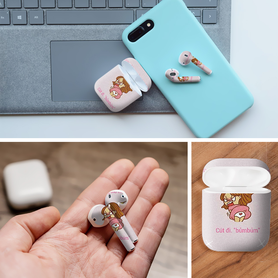 Miếng dán skin chống bẩn cho tai nghe AirPods in hình Đừng mở máy chị - fun014 (bản không dây 1 và 2)