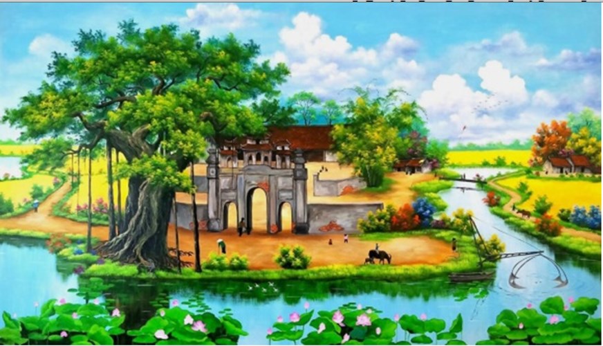 Tranh đính đá cây đa đầu làng VS309 - 120 x 65 cm - chưa đính
