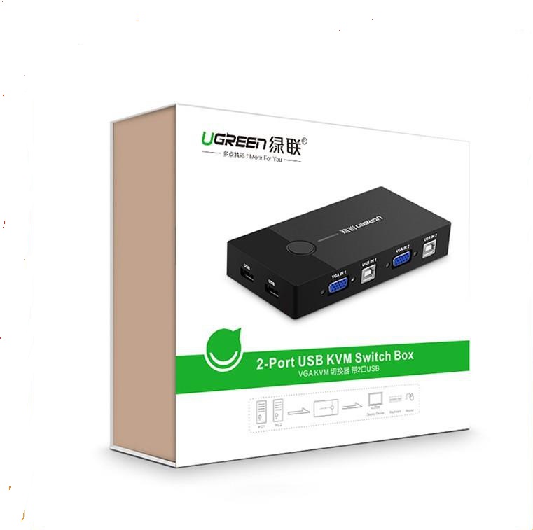 Bộ Kết Nối 2 CPU Dùng Chung 1 Màn Hình VGA và 2 Cổng USB Cao Cấp Ugreen 30357-Hàng chính hãng.