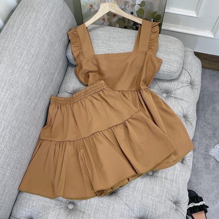 Bộ đũi mặc nhà nữ hai dây cộc tay Cánh Tiên quần giả váy sang chảnh xinh đẹp thời trang