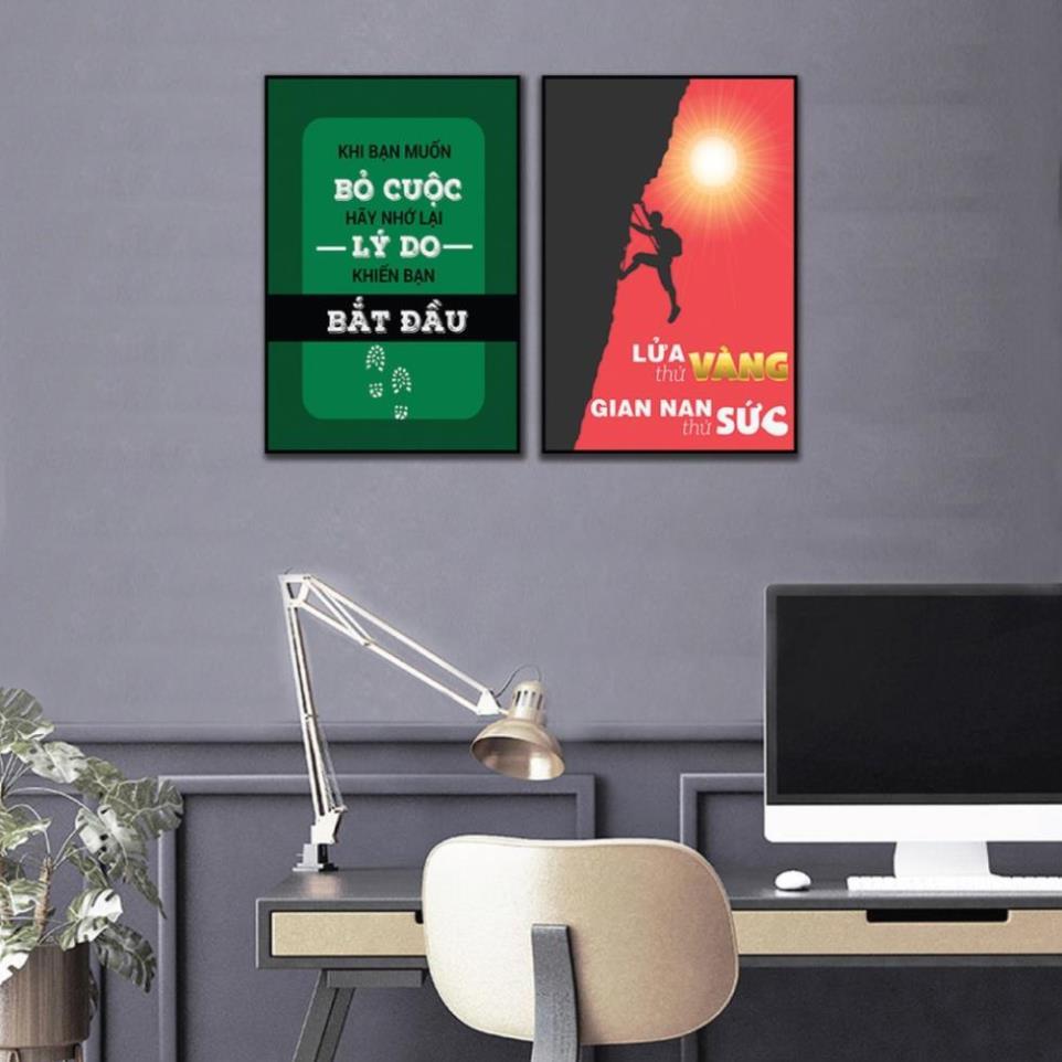 Bộ 2 Tranh ghép treo tường, tranh động lực, trang trí văn phòng, slogan