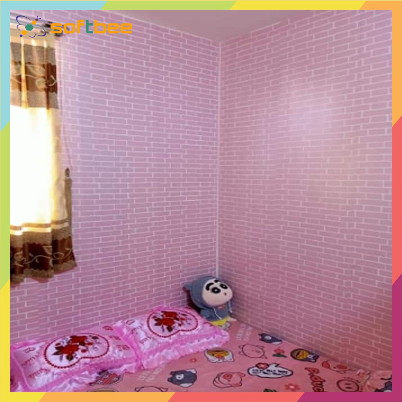 Decal dán tường có sẵn keo in hình gạch thẻ phông hồng, kích thước 0.45m x 10m / cuộn, có sẵn keo mặt sau