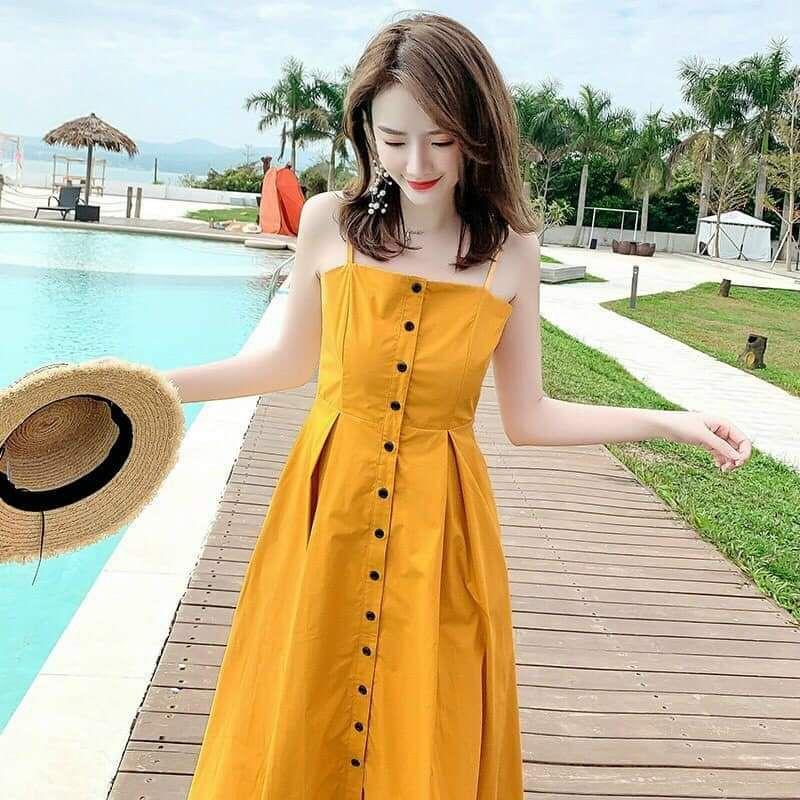 ĐẦM MAXI VÀNG 2 DÂY