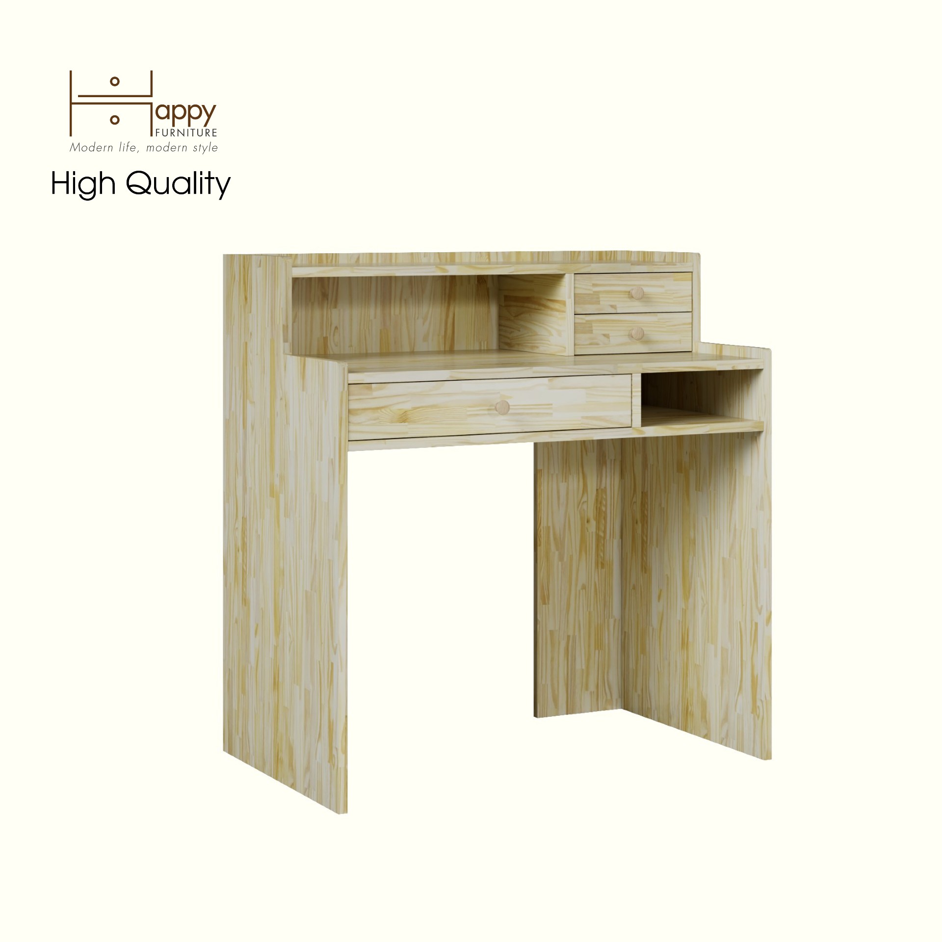 HAPPY FURNITURE , Gỗ tự nhiên , Bàn trang điểm 3 ngăn kéo - GAMZE , BAN_103 , 90cm x 55cm x 96cm