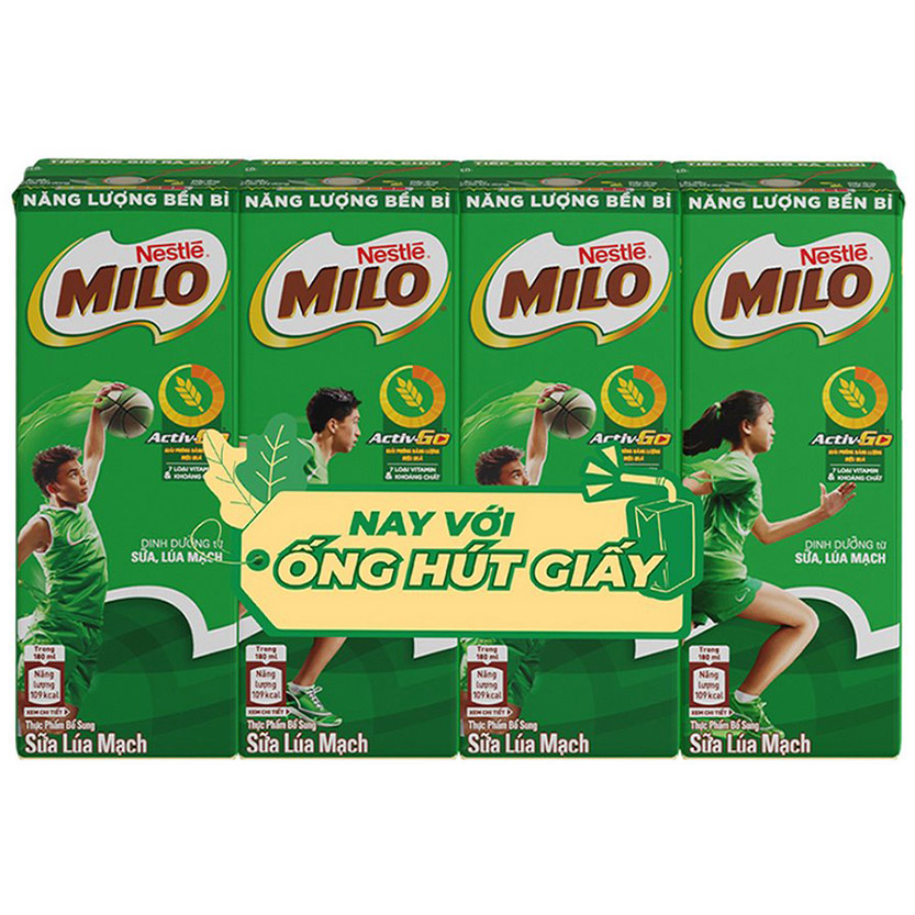 Thùng sữa lúa mạch Nestlé Milo (48 hộp x 180ml) [Tặng 1 túi đeo chéo - Giao mẫu ngẫu nhiên]