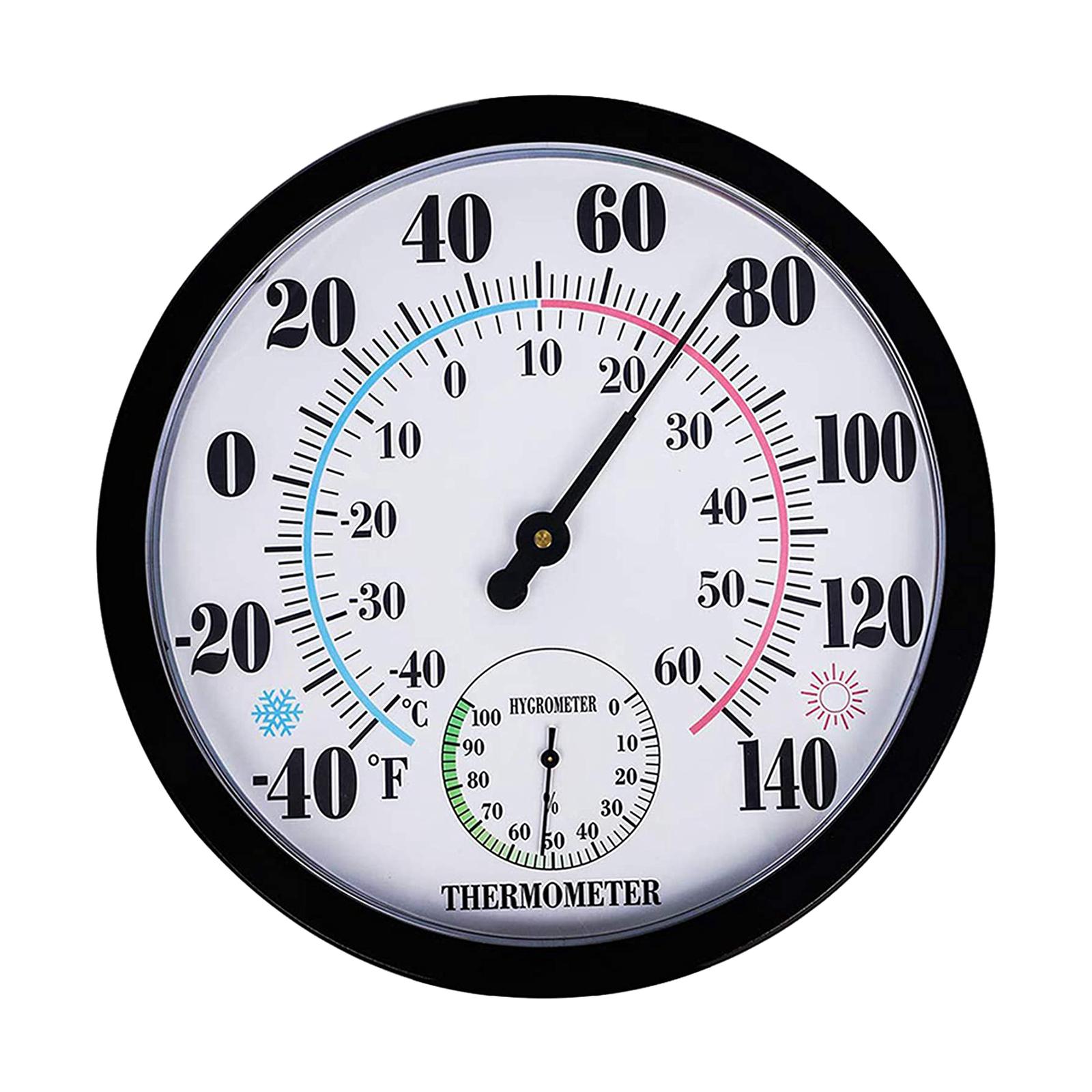 Indoor Outdoor Round Thermometer Garden Wall Thermometer Hygrometer for Patio, Large Number Thermometer No Battery Needed Hanging Hygrometer
