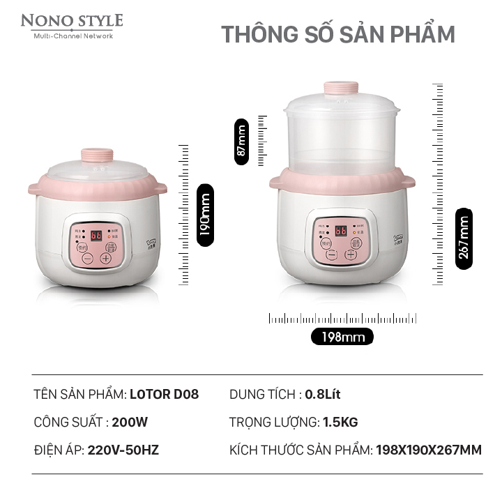 Nồi Tiềm Đa Năng LOTOR D8 (0,8L) - Hàng Chính Hãng