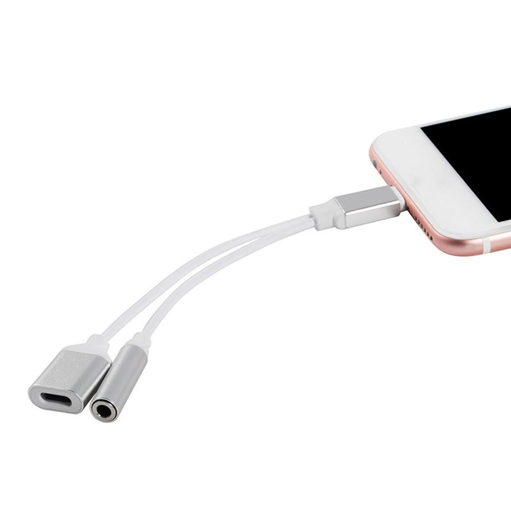 2x3.5mm Headphone Audio Adapter Charger Cable For iPhone 7 8 Plus X Silver