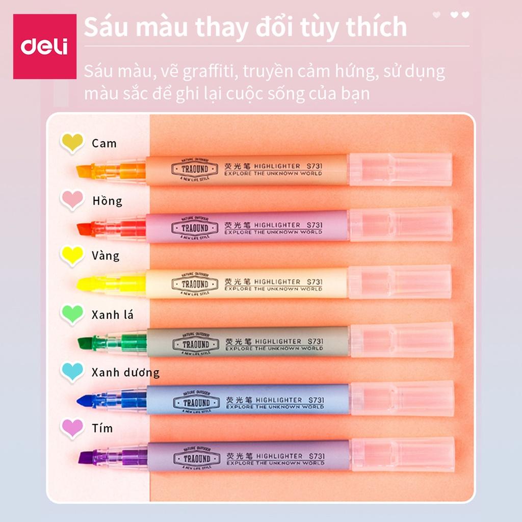 Bút highlight dấu dòng dạ quang Deli – 6 chiếc/ hộp - S624