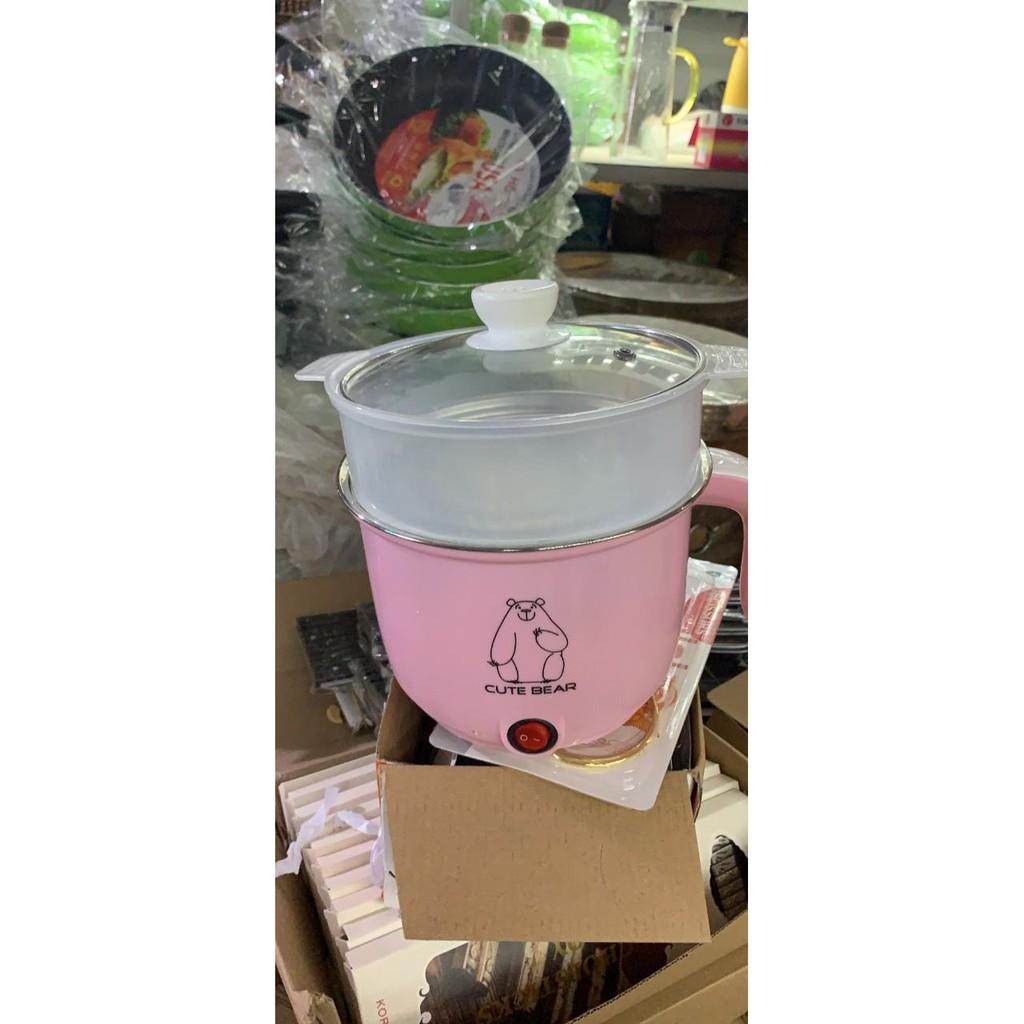 Ca Nấu Mì, Nấu Cơm Đa Năng Có Tay Cầm Kèm Giá Hấp 1,8L - Nồi Lẩu Mini Tiện Lợi