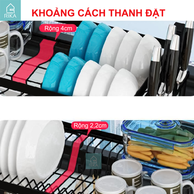 Kệ úp chén bát đĩa đa năng thông minh trên bồn rửa Rika KGB thép carbon không gỉ sơn đen tĩnh điện,1 2 tầng chịu lực cao