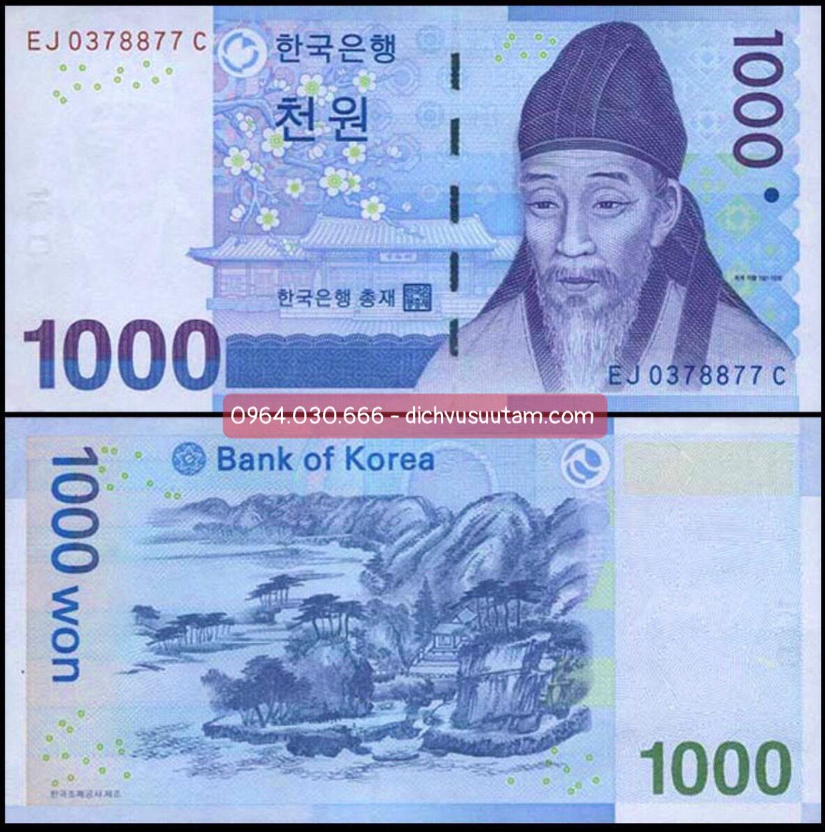 Tien Hàn Quốc mệnh giá 1000 won sưu tầm, tiền mới 95%