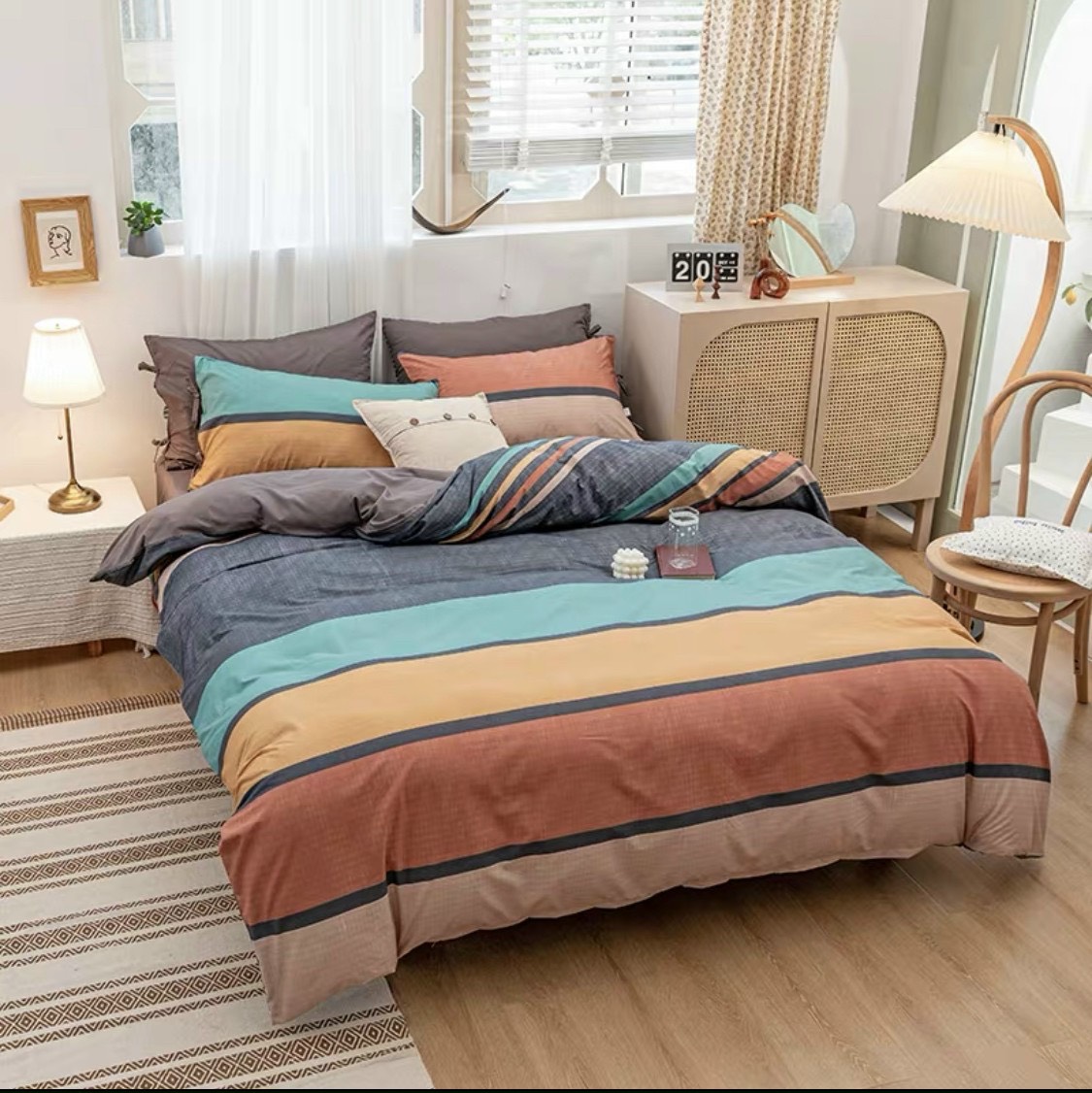 Bộ chăn ga gối cotton LIDACO PL1 - Kẻ 7 Màu